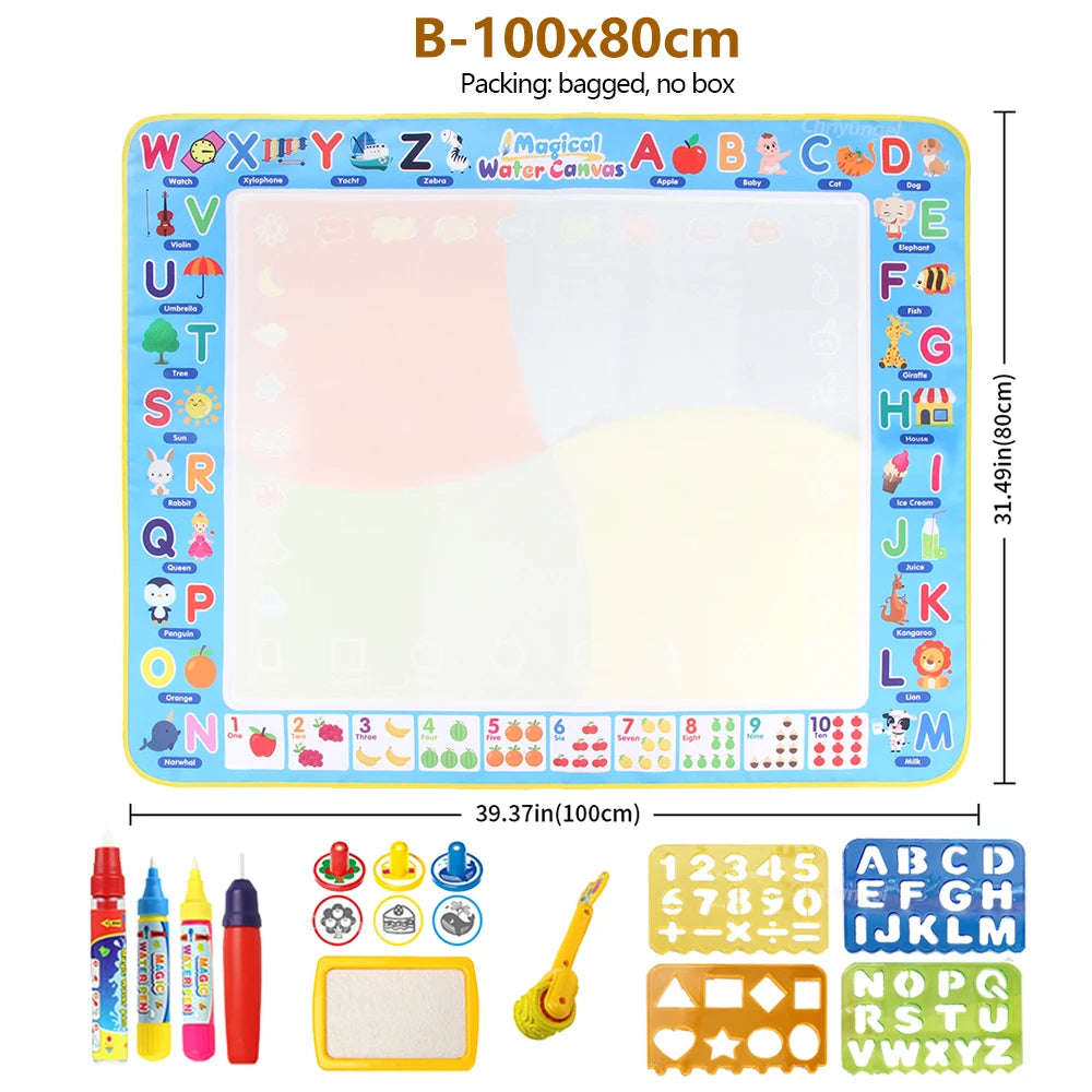 100x80CM Montessori Magic Drawing Board – Reusable Water Doodle Mat for Kids Educational Art & Pen Control Training