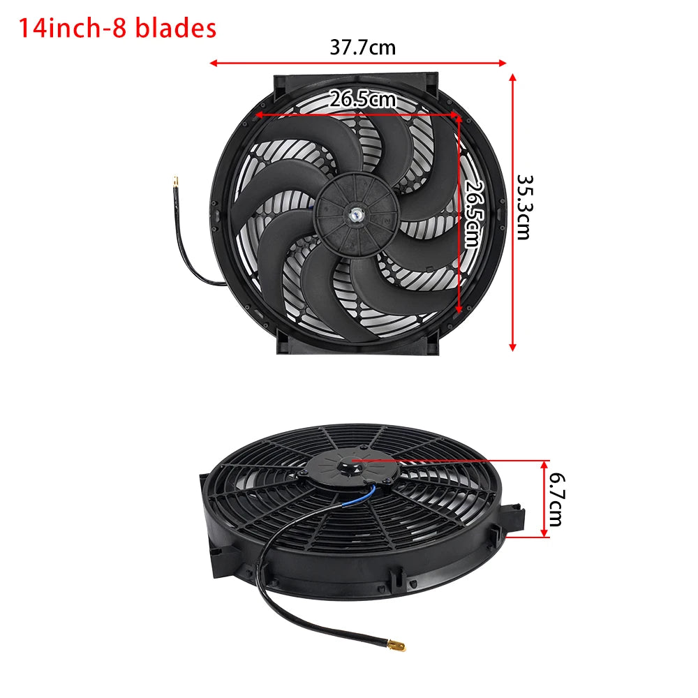 Universal 7/9/10/12/14/16 Inch 12V 80W Car Radiator Cooling Fan Blade – Electric Air Conditioning Fan Kit 2100RPM