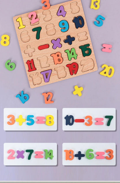 Kids Alphabet & Number Wooden Puzzle – Montessori Preschool Educational Toy