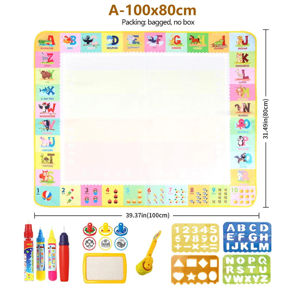 100x80CM Montessori Magic Drawing Board – Reusable Water Doodle Mat for Kids Educational Art & Pen Control Training