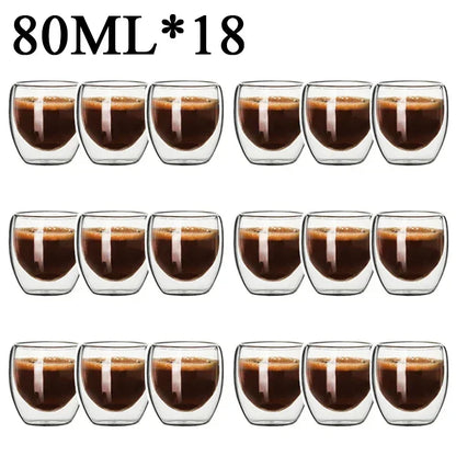 2-18PCS Double Wall High Borosilicate Glass Mugs – Heat Resistant Tea, Coffee, Milk, and Juice Cups, Creative Bar Drinkware Gift Set