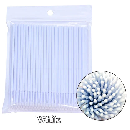 100PCS Eyelash Cleaning Brushes – Micro Cotton Swabs for Lash Extensions & Makeup Removal