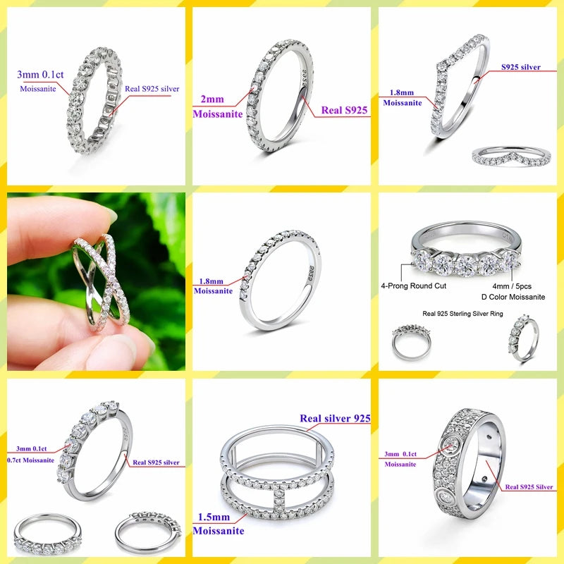 0.1ct 3mm D VVS Moissanite Full Eternity Band Ring – 925 Sterling Silver Engagement & Party Jewelry for Women